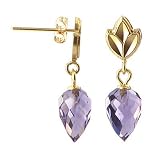 10 KT Yellow Gold Amethyst Briolette Earrings 0.75 Long 10k Back Post