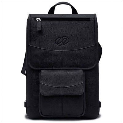 Premium Leather MacBook/Air Flight Jacket in Black Style: Basic Design with Backpack Straps, Size: 15