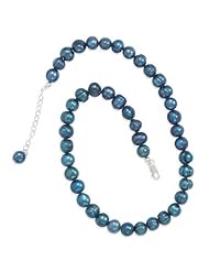 18 + 2 Inch Extension Teal Cultured Freshwater Pearl Knotted Necklace