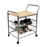 Steel Kitchen Island Cart with Rubberwood Surface