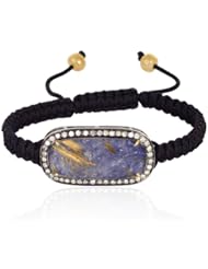 18kt Gold Diamond Pave Gemstone Charm Macrame Stretch Bracelet Silver Jewelry