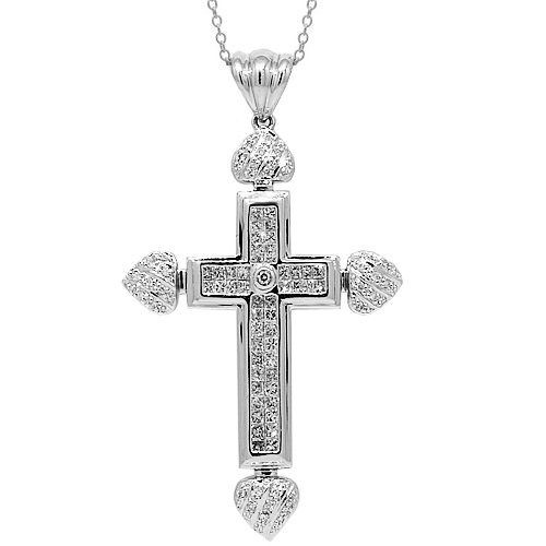 14K White Gold Mens Diamond Cross Pendant 1.88 Ctw
