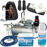 Complete Professional Turbo Tan Airbrush Sunless Tanning System with a Pint of 8.5% DHA Solution with Medium Bronzer, 4 Solution Variety Pack (1 Pint Total), Tanning Tent and Accessories