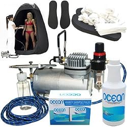 Complete Professional Turbo Tan Airbrush Sunless Tanning System with a Pint of 12.5% DHA Solution with Dark Bronzer, 4 Solution Variety Pack (1 Pint Total), Tanning Tent and Accessories