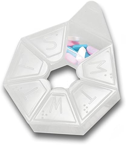 White Round Weekly 7 Day Pill Medicine Travel Organizer Case Box and Reminder - 7 Compartments - 3" Diameter