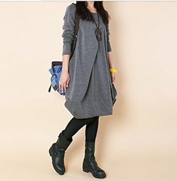 【クリックで詳細表示】(モイ オウシィ)Moi aussi ワンピース レディース バルーン 切り替え ゆったり 01 グレー Mサイズ ： 服＆ファッション小物通販 ｜ Amazon.co.jp