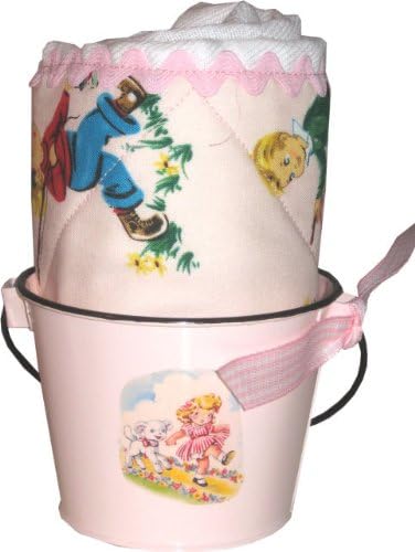 Vintage-style Nursery Rhyme-Jump Rope Baby Girl Burp Cloth & Bucket