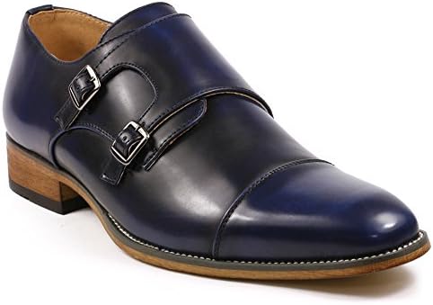UVS10 Men's Royal Blue Double Monk Strap Cap Toe Slip On Loafers Dress Shoes (13)