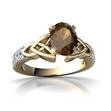 14K Yellow Gold Oval Genuine Smoky Quartz Engagement Ring