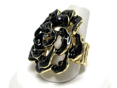 Black Crystal Stud Large Flower Stretch Ring