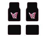 Front & Rear Carpet Floor Mats - Pink White Butterfly