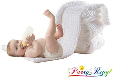 PurryRing(TM) Natural Antibacterial,Super Water Absorbent,45"x 43" White Super Soft 6 Layers Muslin Cotton Warm Baby Bath Towel Also for Baby Swaddle Blanket. Best For Baby's Sensitive Skin and To Prevent Bacterial Infections.