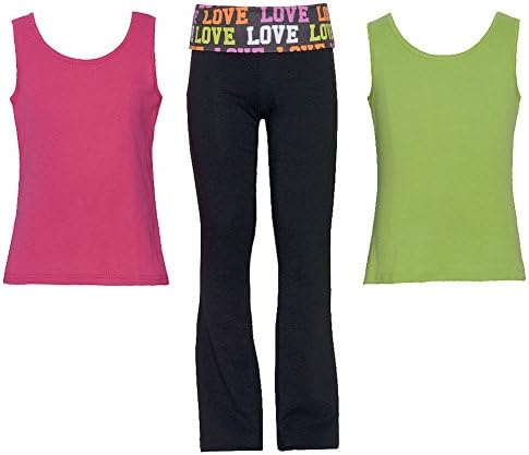 Crest Sport Big Girls Fuchsia Green Camisole Black Pants 3 Pc Outfit 12-14