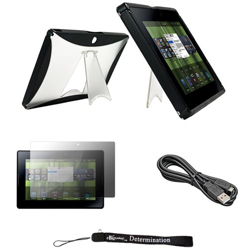 Black Durable TPU Silicone Skin with Hard Back Shell / Intergraded Stand Alone Kickstand for BlackBerry PlayBook 4G Tablet * Includes a USB Data Cable * Includes Anti Glare Screen Protector Guard