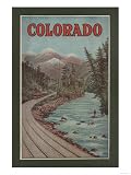 Colorado - View of Train Alongside River Giclee Poster Print, 12x16