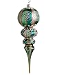 10" Aqua and Green Striped Paisley Pattern Glass Finial Christmas Ornament