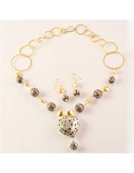 Sterling Silver Gold Plated Vermeil Oxidized Necklace Earrings Jewelry Set