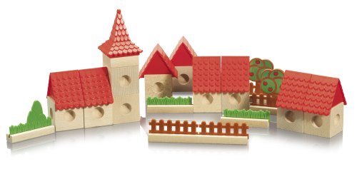 Eichhorn  100004992 - Holz Marbleblox-Stadt, Holzw&uuml;rfel inklusiv Murmeln und Zubeh&ouml;r, 34-teilig