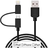 Apple MFi Certified Lightning Cable - Skiva USBLink Duo 2-in-1 Sync and Charge Cable (3.2 ft / 1m) with Lightning & microUSB for iPhone 6 6s SE, iPad Air mini, Samsung Galaxy S7 (Black) [Model:CB106]