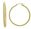 Yellow Gold Overlay Sterling Silver Round Prong-Set Cubic Zirconia Hoop Earrings