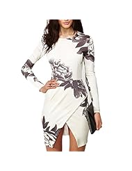 Polyester/Spandex/Knit Sheath Floral Print Long Sleeves  Dress