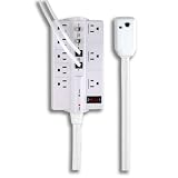 FIRST ALERT 90814 Fire Shield Protected White Coax/Cable& Phone/Fax/Modem Protection 8 Outlet Surge Strip with 6 foot cord 3500 Joules