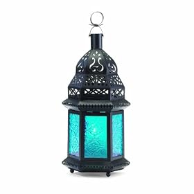 Malibu Creations Blue Glass Moroccan-style Lantern by Malibu Creations