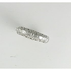 Diamond Ring 0.50k G.V.S Baguette and Round Diamond Side Stone Set on 14k White Gold Band Ring Made in Italy