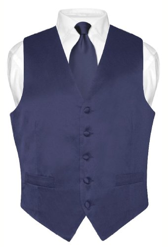 Get The Lowest Prices Biagio Men's Solid NAVY BLUE SILK Dress Vest NeckTie Set for Suit or Tuxedo