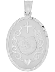 14k White Gold, Baptism Pendant Charm Oval 18mm Wide