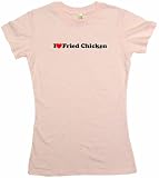 I Heart (Love) Fried Chicken Women's Tee Shirt Medium-Pink Babydoll (petite fit)