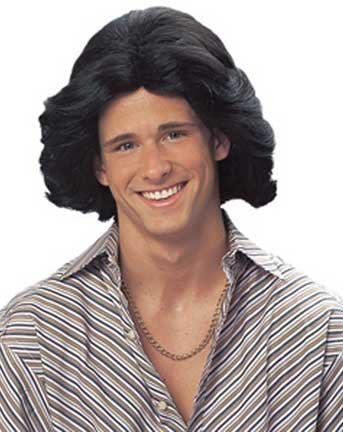 Feathered 70's Male Wig - Black Adult 70s Costume Accessory
