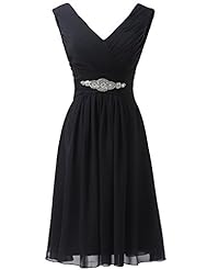 V-neck Cocktail Sleeveless Beaded Lace-Up Chiffon/Satin Homecoming Dress/Bridesmaid Dress/Little Black Dress 