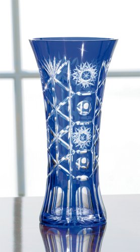 Vase - Cobalt Blue with Detailed Etching, 8.75" Height
