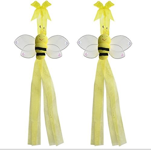 Bugs-n-Blooms Bumblebee Curtain Tiebacks Yellow Smiling Bumble Bee Nylon Decorations Window Treatment Holdback Tie Back Pair Set