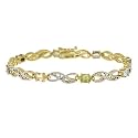 18k Gold Overlay Sterling Silver Genuine Multi-Gemstone Link Bracelet w/ Diamond-Accent, 7.25"