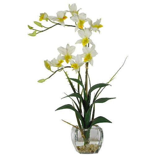 New Nearly Natural Dendrobium Liquid Illusion Silk Flower Arrangement Perfect Brilliant Color Cream