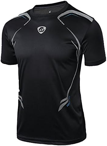LUCKY SAILING Men's 100% Polyester Moisture Wicking Short Sleeve Sports T-shirts (X-Large, Black)
