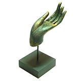 Handmade Carved Wood Buddha Hand Of Blessing Sculpture In Green