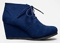 Qupid Women's Lace Up Faux Suede Ankle Wedge Booties