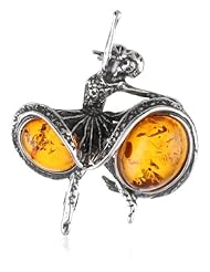Sterling Silver and Honey Amber Antique Reproduction Style Ballerina Pin