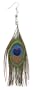 Peacock Feather Silver Metal Dangle Earrings