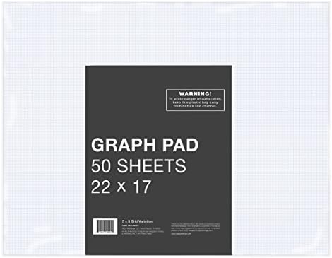 VELA Graph Pad, 22 x 17, 50 Sheets, Premium 28lb Heavyweight Paper, 50pt Backing, Class-2 'Optimized' Pad (5x5 Grid Variation)