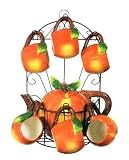 PEACH 9pc TEA Set Pot & Cups w/Iron Rack NEW!