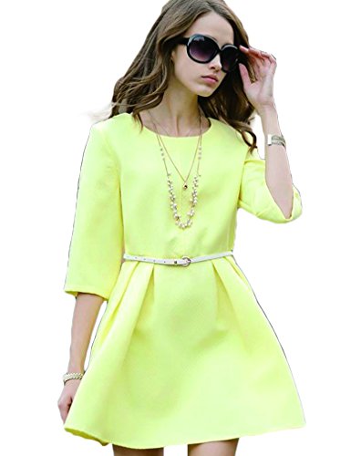 (ディーコッテ)D'Kotte 二次会 ドレス ワンピース 七分袖 フレア スカート aライン パーティー ワンピ レディース ひざ 丈 neay037