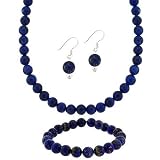 Sterling Silver 8mm Genuine Sodalite Stone Bead Earrings Stretch Bracelet Necklace Jewelry Set