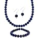 Jewelry : Sterling Silver 8mm Genuine Sodalite Stone Bead Earrings Stretch Bracelet Necklace Jewelry Set