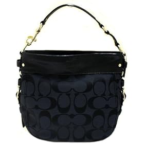 Coach Black Signature Medium Zoe Hobo Handbag 12657