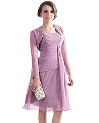 A-line Strapless Lace Beaded Knee Length Short Natural   Waistline Chiffon Mother-of-the-Bride Dress 