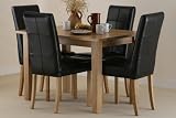 4ft x 2ft 8 Compact Solid Oak Dining Set With 4 Black Stitch Back Leather Dining Chairs